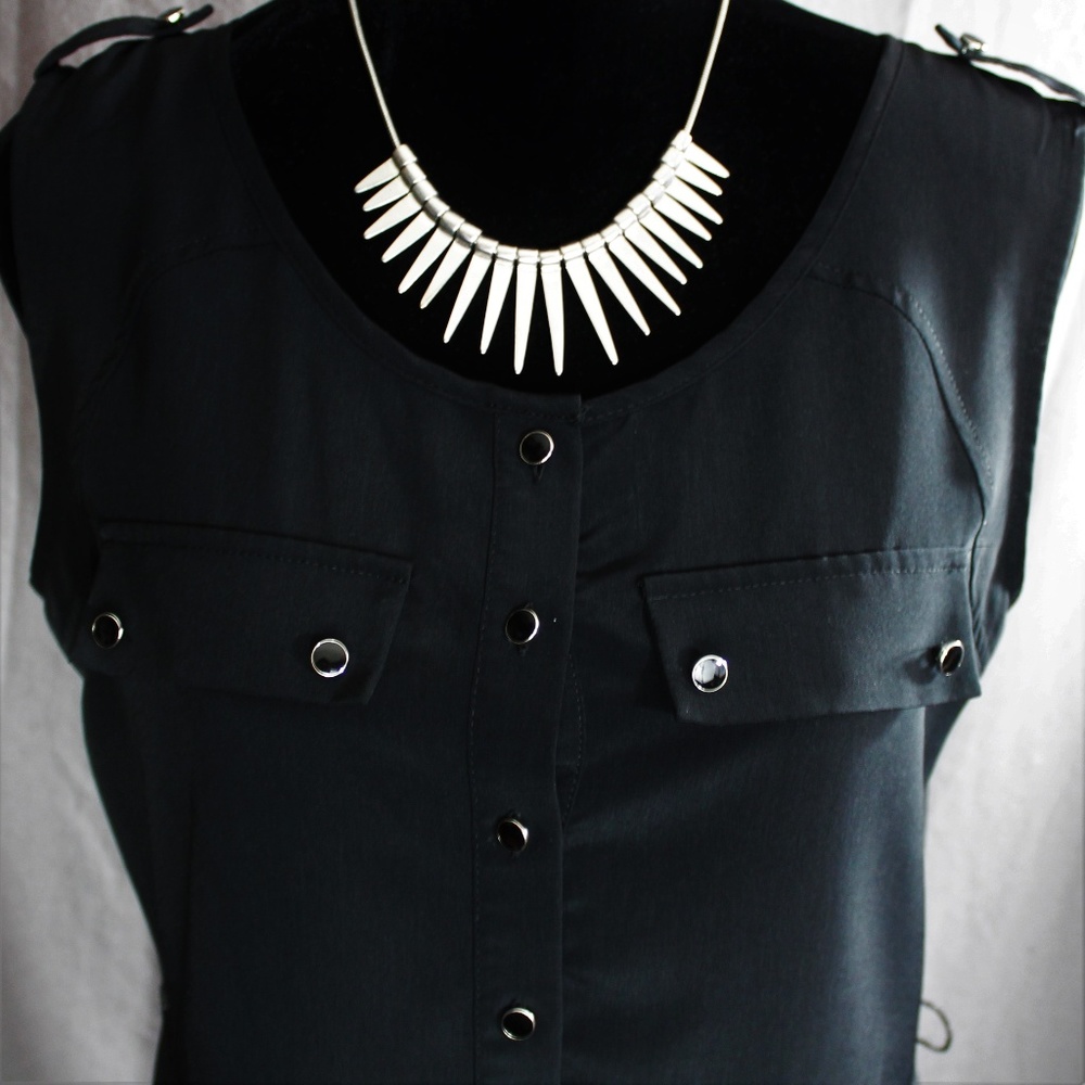 Attention Button Black Dress Medium Med Md M
